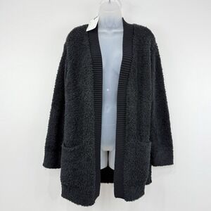 Barefoot Dreams Cozychic Cardigan Women's S Black NWT Chunky Rib Knit Open Front